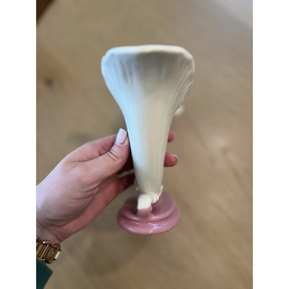 Vintage Light Pink Double Cornucopia - 5-1/2" Tall - Gloss Finish - Picture 3 of 8